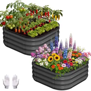 Raised Garden Bed, 2Pcs Raised Garden Beds Outdoor, Squircle Planter Raised Beds with Gloves and Rubber Edge Trim for Vegetables, Flowers and Herbs ﻿
