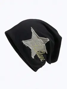 Star-Patched Letter Embroidery Beanie Hat, Cute Beanie for Women & Men, Soft Dome Cap, Fashion Accessory for Daily Wear, Trendy All-Match Star Cap, Embroidered Hat