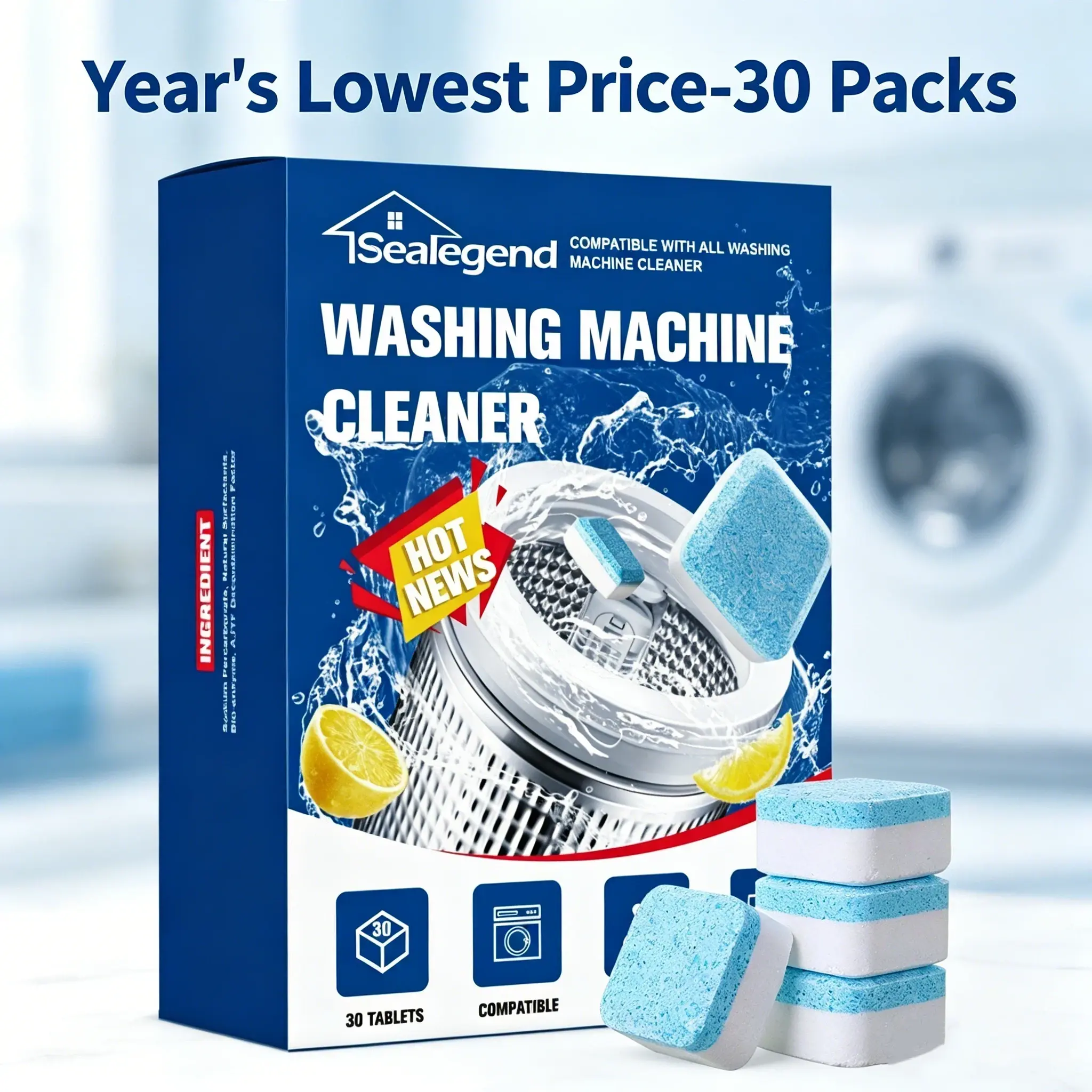 Sealegend 30 Packs Washing Machine Cleaner Descaler Tablets, Deep Cleaning Front Load and Top Load Washers, Clean Inside Drum And Laundry Tub Seal, Deals For You Day
