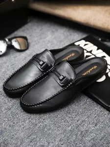 Men's Genuine Leather Slip-On Loafers, Soft Cowhide Upper, Vintage Metal Buckle Design, Casual Daily Commute Shoes, Comfortable & Stylish