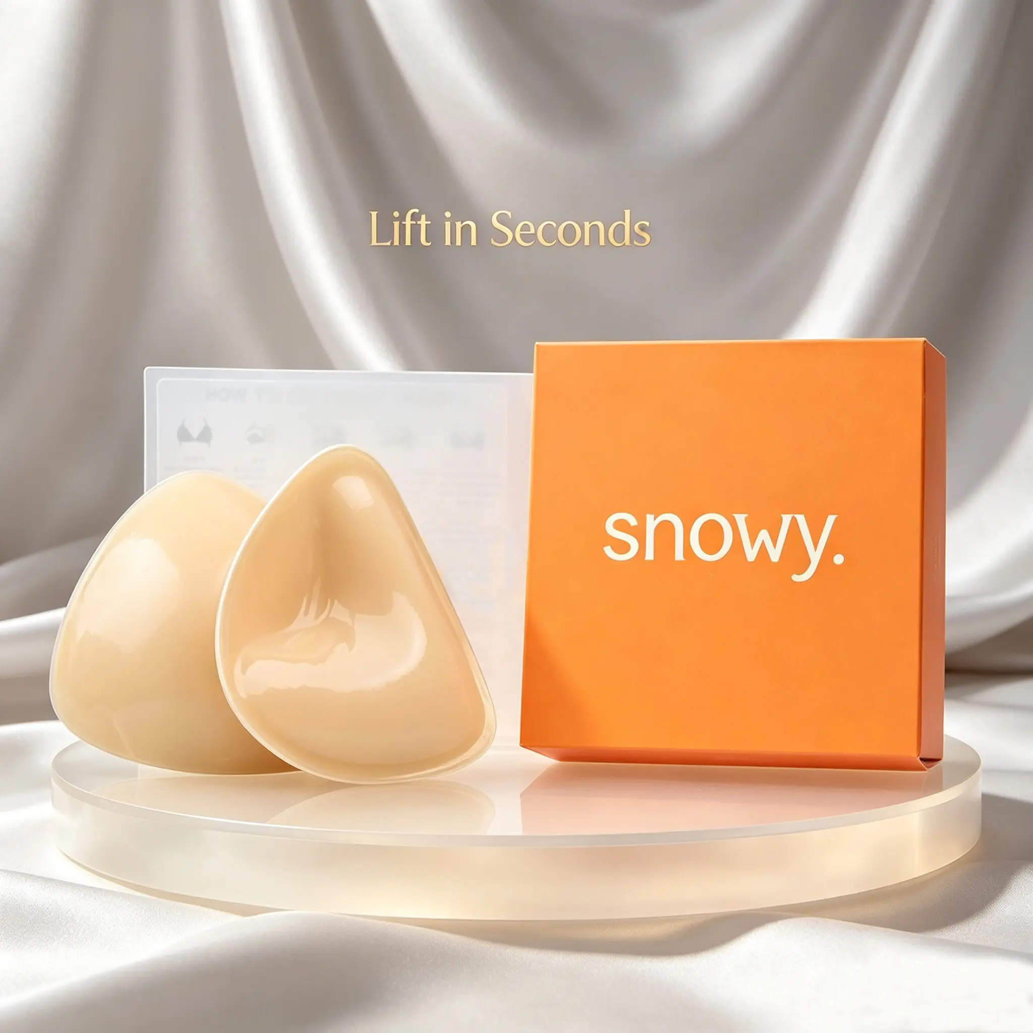 SNOWY Boost Sticky Bra Inserts, Medical Grade Silicone Double-Sided Stick On Chest Pads, Instant Curves Enhancement Sweatproof Bra Padding for Swimwear & Evening Gowns