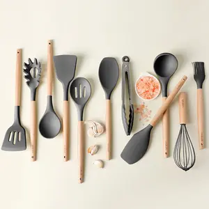 11-Piece Silicone Kitchen Utensils Set with Non Toxic Spatula, Tongs, Whisk, Turner & Ladle – Heat Resistant, Non-Scratch Cooking Tools with Wooden Handles, BPA-Free