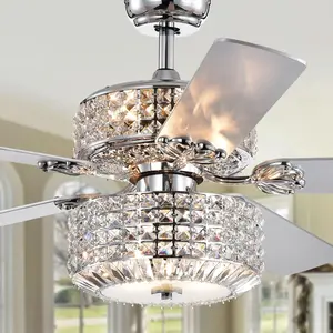 Warehouse of Tiffany CFL-8372REMO-CHD 52 in. Walter Dual Lamp Lighted Ceiling Fan with Crystal Shades, Chrome