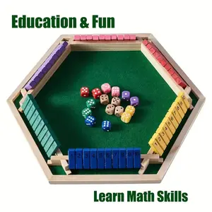 Wooden Shut The Box Game, Colorful 6 Sided Wooden Board Game for 6 Players, Educational Math Number Games, Family Fun Game, Perfect for Family & Friends