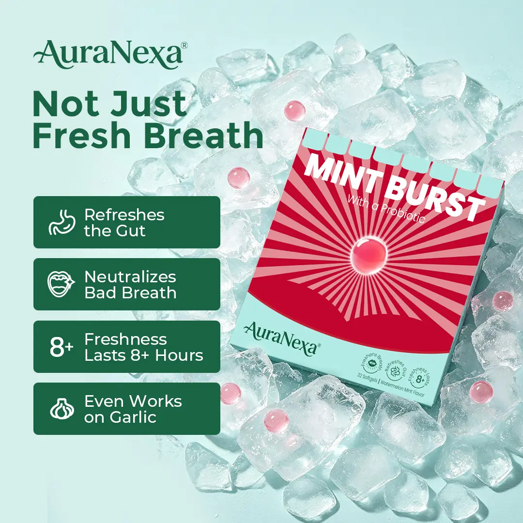 AuraNexa Edible Perfume Candy Watermelon Mint | 0 Sugar & 0 Calories | 8H+ Long Lasting Fresh Breath | 3X Cooling Mint Burst | Multi-Probiotics for Gut Balance & Root-Cause Odor Elimination | The Ultimate Kissing Hack for Couples
