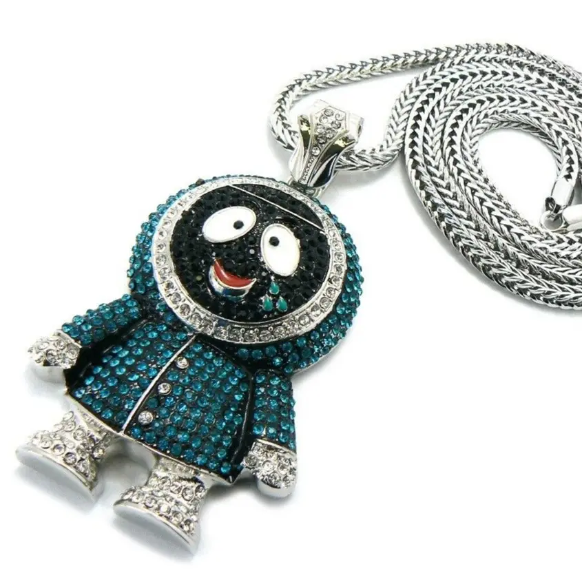 MaxBling81 Unisex Gold Plated Character Bead Charm Pendant, Large Eskimo Snowman Design, 4mm 36" Franco Chain, Hip-Hop Fashion Costume Jewelry Accessory, Gold Plated Pendant, Character Bead Charms & Pendants