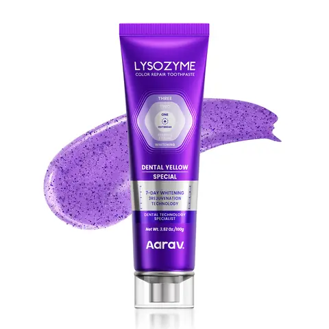 Aarav Lysozyme Purple Color Correction Toothpaste - Alcohol Free, Peppermint-Infused Advanced Whitening Dental Care Toothpaste for Daily Oral Use, Dull Yellow Tone Repair, Brightening, Fresh Breath, Pearly Whites