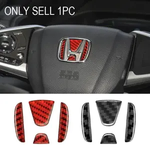 Carbon Fiber Black/Red For Honda Civic Dio Crv Fit CR-V HR-V Accord Odyssey Car Interior Steering Wheel Emblem Badge Logo Lid Cover Sticker Car Stickers Modification Auto Accessories Car Interior Decal