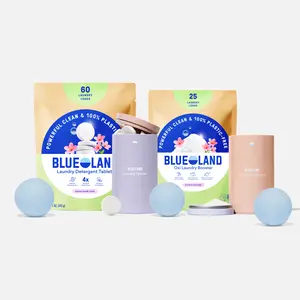 Blueland Laundry Essentials Kit, Eco-Friendly Washing Detergent Tablets, Oxi Booster Stain Remover & Wool Dryer Balls