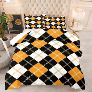 Color-Block Classic Plaid Print Comforter Set (1/2 Pillowcases), Minimalist & Versatile Perfect Gift, Creates Vintage Home Vibe, Cozy & Warm All in One