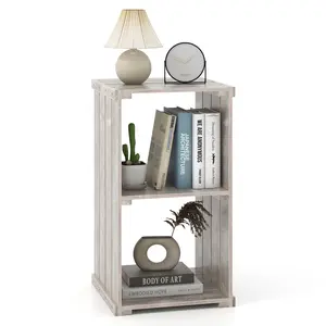 COSTWAY - 2-Cube Storage Shelf with Open Back and 3-Tier Shelf-Light Brown