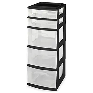 Homz Plastic 5 Clear Drawer Medium Home Storage Container Tower, Frame Boxes Kitchen