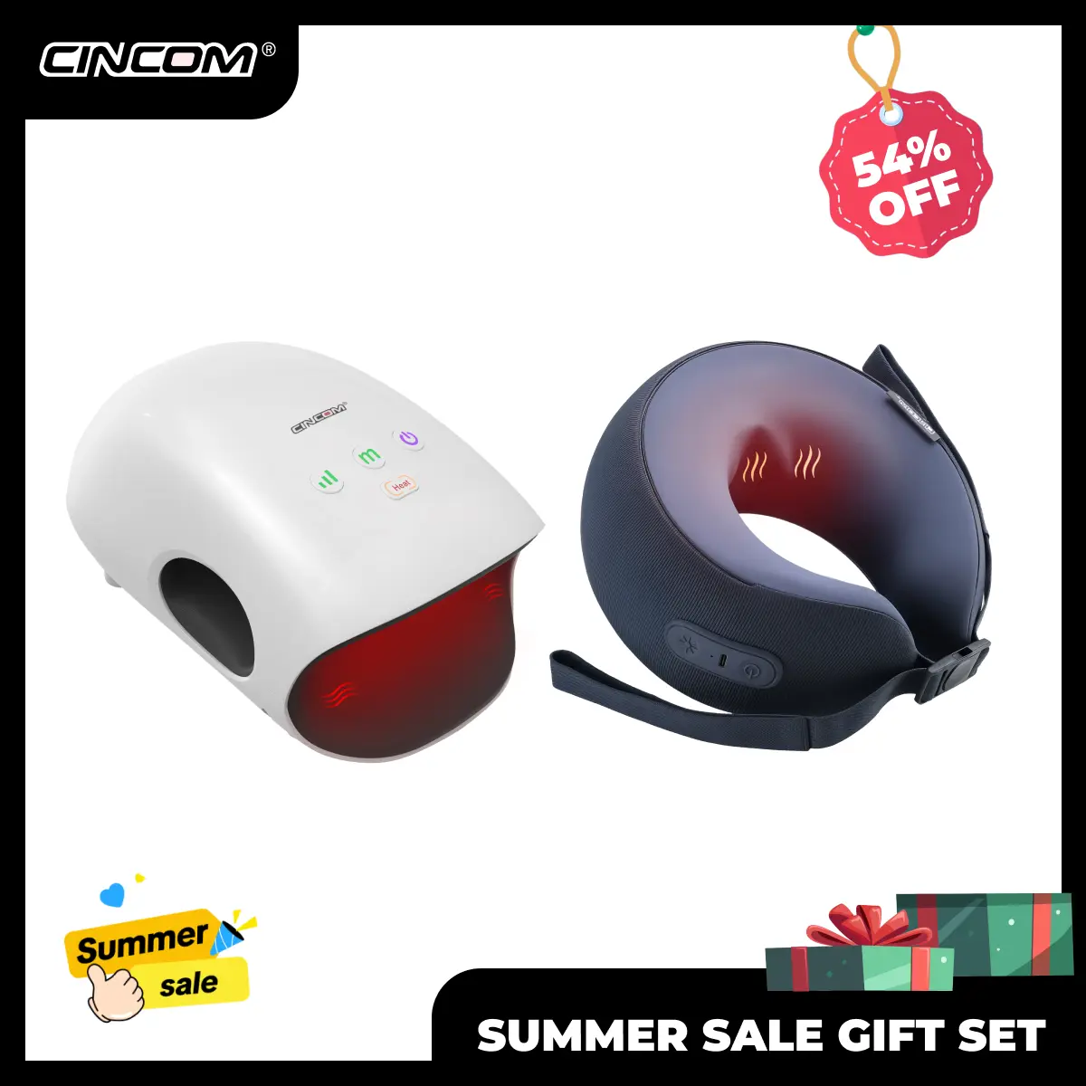 CINCOM Ultimate Relaxation Gift Set: Hot-Selling Hand Massager (Hand-Based Massage Device), Vibratable U-Shape Neck Massager, Thoughtful Christmas & Holiday Bundle, Hand-Based Massage Devices, Vibratable Massage Devices
