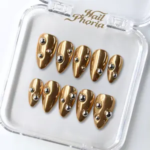 NailPhoria 24K GLEAM - Handmade Press-On Nails | Reusable, Salon-Quality, Long-Lasting, Glossy Design