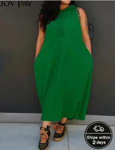 JOYPAY Sleeveless Hoodie Maxi Dress for Women Lightweight Breathable Oversized Fit with Side Pockets Casual Everyday Wear Chic Loose   HZ61008