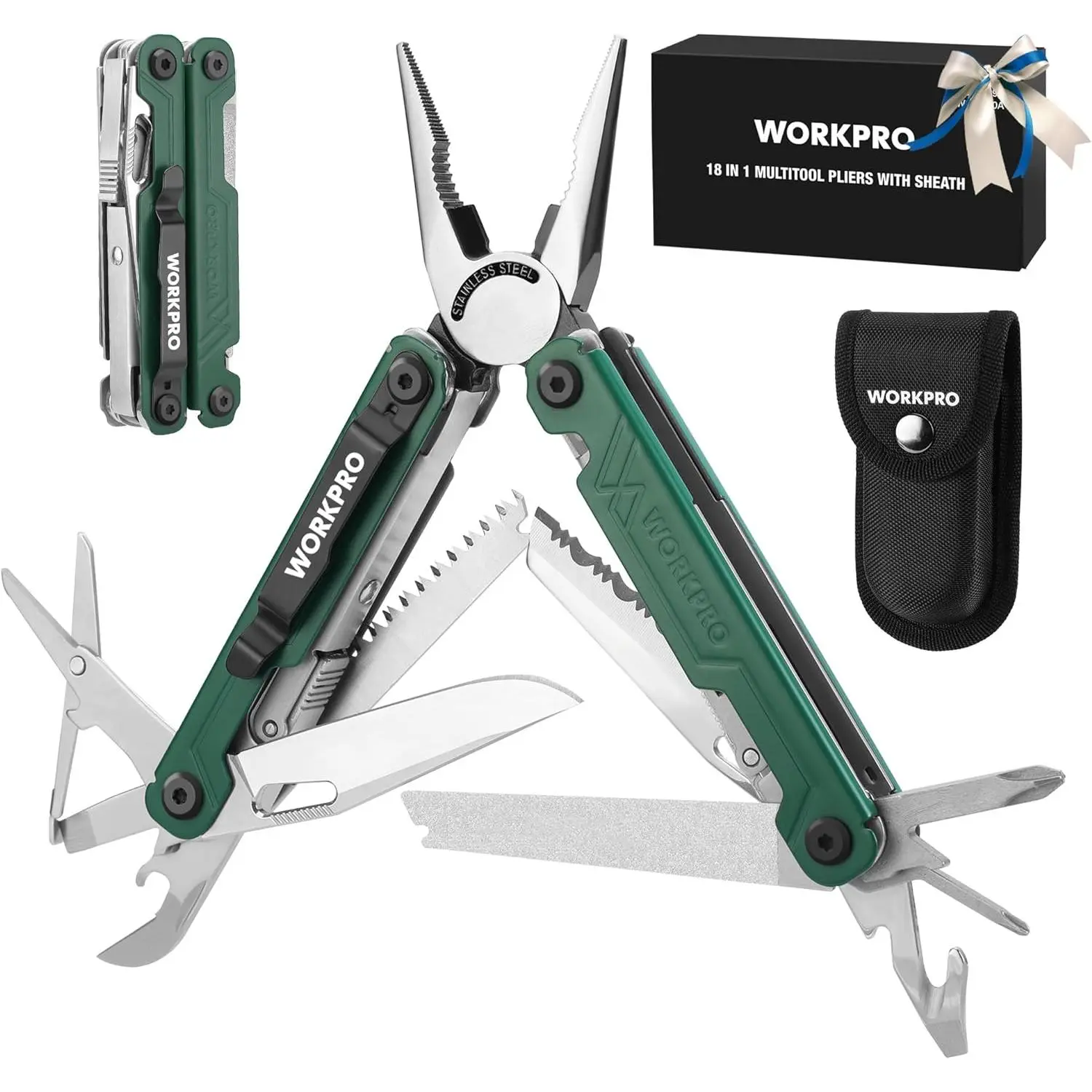 18-in-1 Tool Pliers, Gifts for Men, EDC Multitool with Knife, 2 Safety Locks, Belt Clip and, Multiuse Tool for Camping