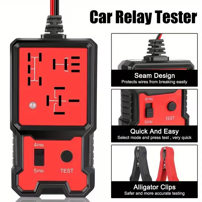 12V-24V Automotive Relay Tester, Car Diagnostic & Repair Tool - Quick Coil & Switch Contact Test, Self-Contained with Instant Results, Green LED Indicates Functional Unit, Works on 4 & 5 Pin Units, Green Led Shows Relay Is Good