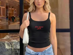 Embroidered Lesbian Pride Shirt, Kiss More Girls Cropped Micro Rib Tank Top, Gay Pride Shirt, Lesbian Shirt, LGBTQIA Group Tanks, Queer Gift