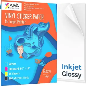 Printable Vinyl Sticker Paper for Inkjet Printer - Glossy White - 15 Self-Adhesive Sheets -  Decal Paper - Standard Letter Size 8.5"x11"
