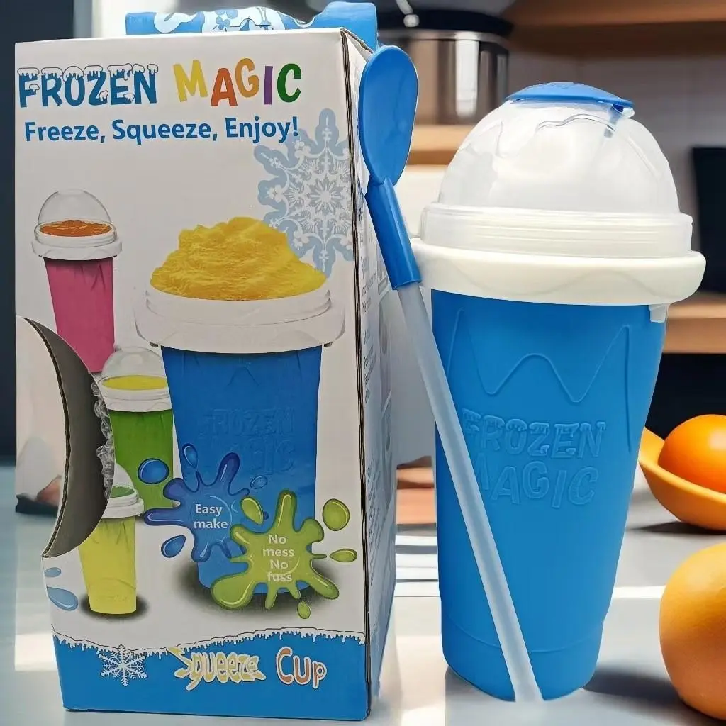 Frozen Magic Cup, 1 Count Ice Slushy Maker Cup with Spoon, Straw & Ice Cream Scoop, Household Ice Cream Cup, Summer Cooling Essential, Kitchen Accessories, Utensils, Kitchen Gadgets, Kitchenware