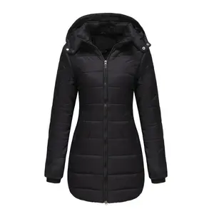 Women’s casual warm windproof hooded puffer coat, zip-up outerwear with detachable hood, travel everyday padded rainwear, fall/winter fashion long jacket, winter wardrobe womenswear plus sizes S–XXL