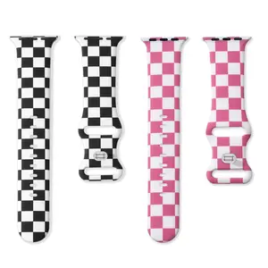 Fashionable Checkerboard Pattern Watch Band (Band Only), 2 Counts Soft Silicone Replacement Watch Band, Wearable Accessories Compatible with iWatch Series SE 7 6 5 4 3 2 1, Smart Watch Strap, Smartwatch Strap, Smartwatch Compatible Bands