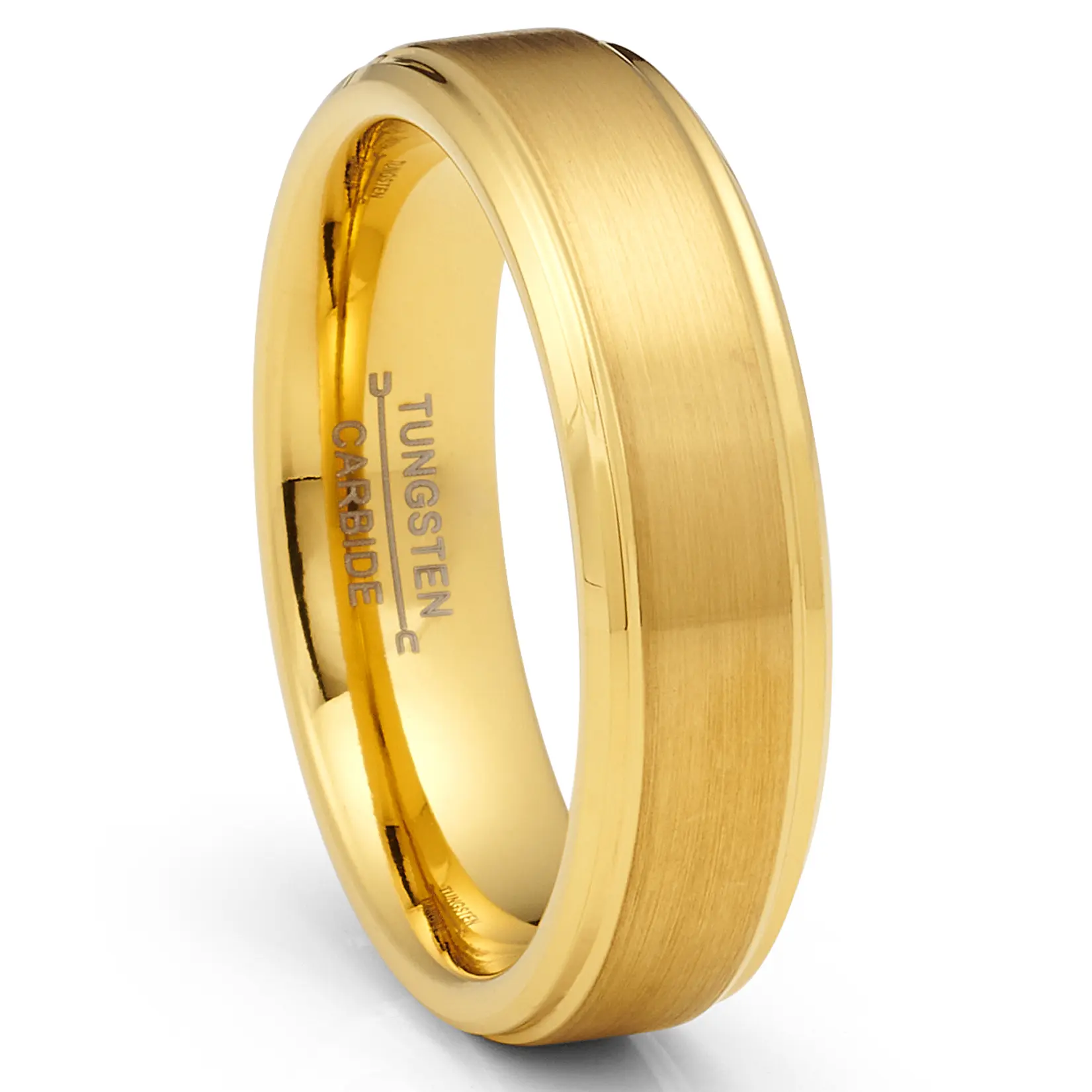 Elegant Round Gold Plated Carbide-Tungsten Alloy Wedding Band - 6MM Brushed Comfort-Fit, Scratch Resistant Tungsten Rings, Carbide-Tungsten Alloy Rings