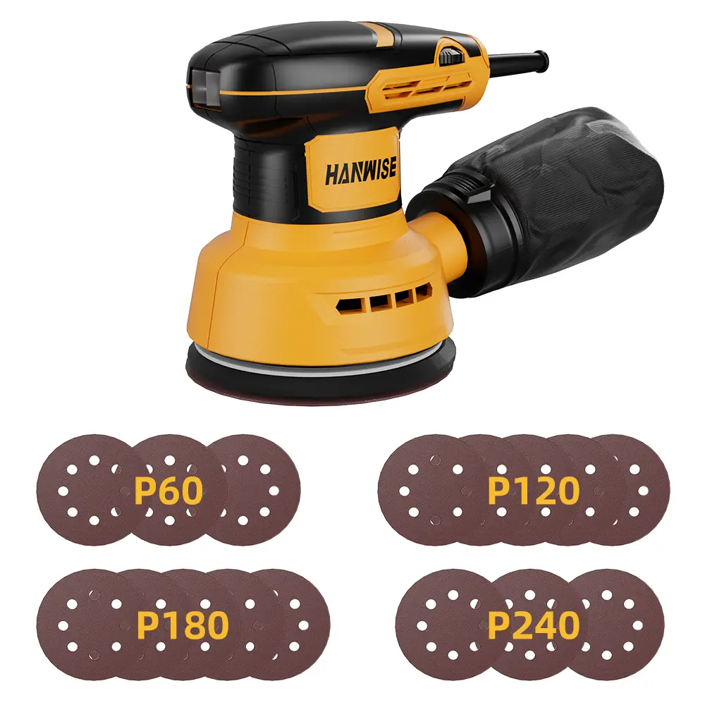 HANWISE 300W Power Electric Hand Detail Sander - Abrasive Sandpaper Polisher for DIY Users, 6-Speed Control, 16pcs Sandpapers, Dust Collect., 1-Hand Operation, Wood Surfacing & Small Spaces Home Power Tool