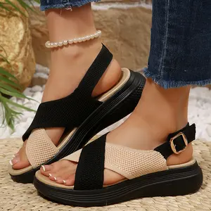 Women's Comfortable Sandals Mesh Platform Sandals Cross-Strap Open Toe Casual Sandals