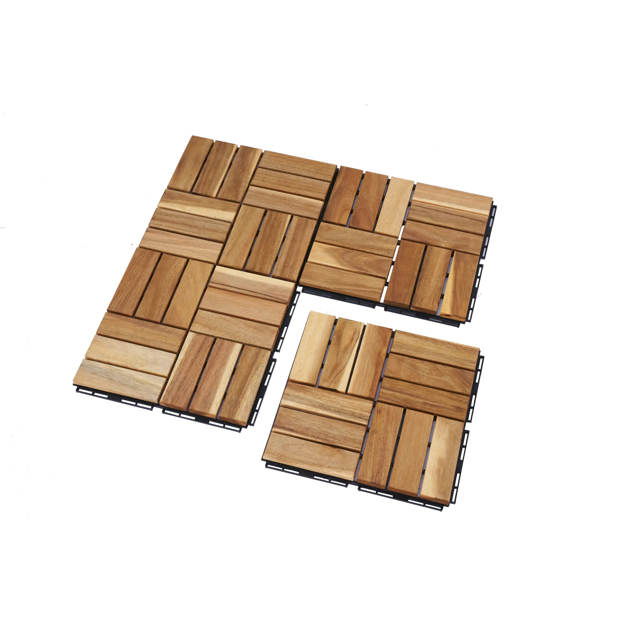 Interlocking Acacia Hardwood Deck Tiles (12x12in, 0.75 inches Thick) - 10/20/30 PCS Checkered Yellow PVC-Coated Exterior Flooring, Waterproof, Anti-Mildew, Drainage Aid for Outdoor Patio, Porch, Balcony