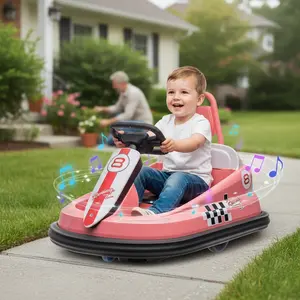 【GARVEE】Electric Ride-On Bumper Cars for Toddlers Ages 1.5-6 with Steering Wheel, Safety Belts, 360 Degree Spin, 2 Speeds, Lights, Music & Horn. Available in Red, Pink, White, and Green.