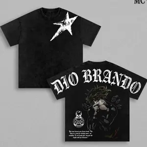 Dio Brando Tee Washed – JoJo’s Bizarre Adventure Steel Ball Run Scary Monsters Dinosaur Stand Anime Manga Graphic Double Printed T-Shirt, Menswear Heavy Cotton Unisex Oversize Gym Streetwear 98A