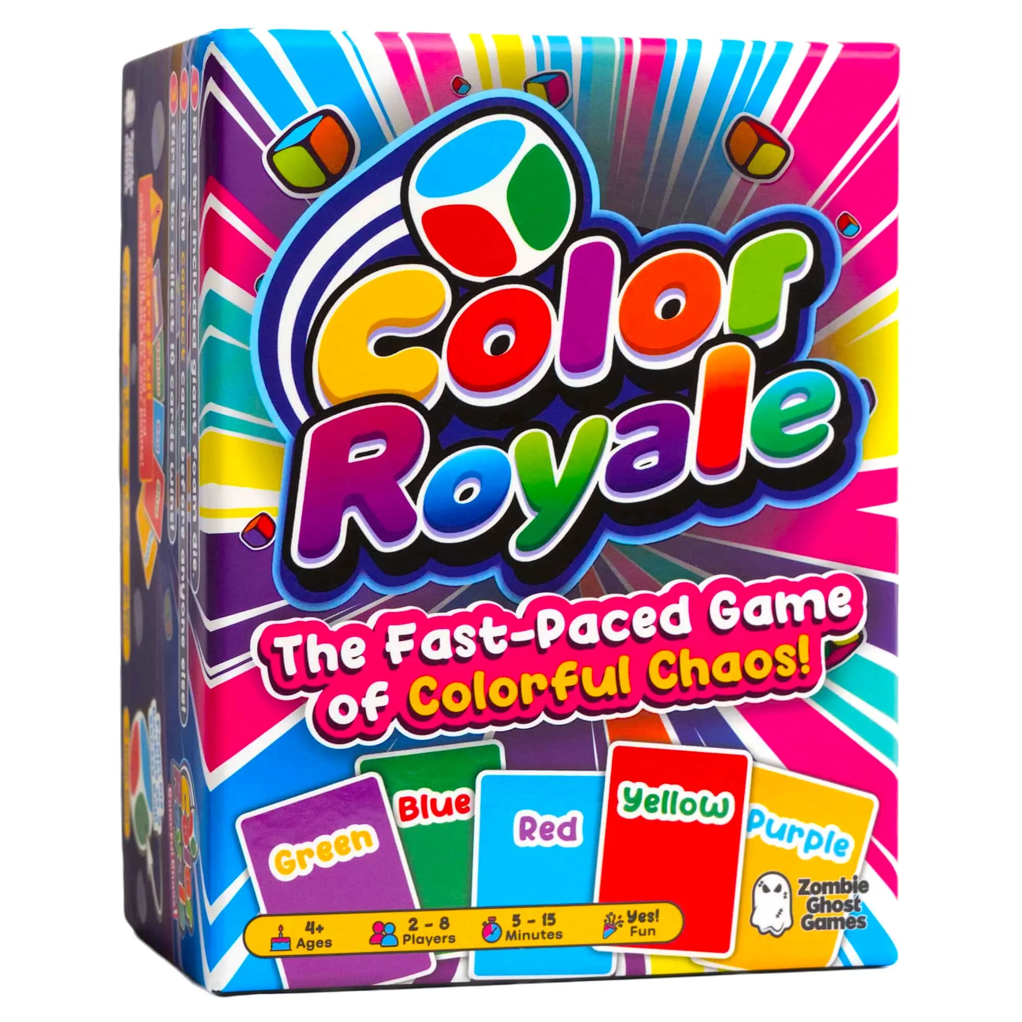 Color Royale Fast-Paced Family Card Game - Color Matching Party Game for Kids and Adults Fun Board Game Night - 5 to 15 Minutes - Includes Stress Ball Dice, Ages 4+, 2-8 Players - Zombie Ghost Games Foam Die
