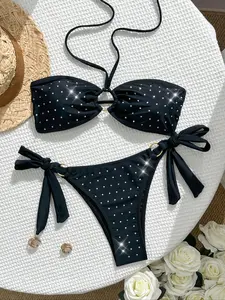 Halter Two-Piece Swimsuit Set, Sexy Lace-Up Design, Adjustable Side Straps, Women's Beach Vacation Pool Party, Halter String Bikini