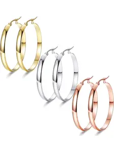 3 Pairs of Hoop Earrings for Women Fashionable Hoop Earrings Large Hoop Earrings Set 3 Colours in Silver/Gold/Rose Gold Earrings Elegant Personalised Gift 30 mm, 40 mm, 50 mm, 60 mm, Stainless Steel