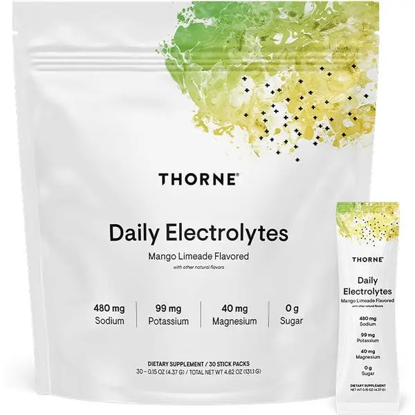 THORNE - Daily Electrolytes - Zero Sugar & Low-Calorie Electrolyte Powder Drink Mix - Flavors Derived from Natural Sources - NSF Certified for Sport - Mango Limeade - 30 Stick Packs