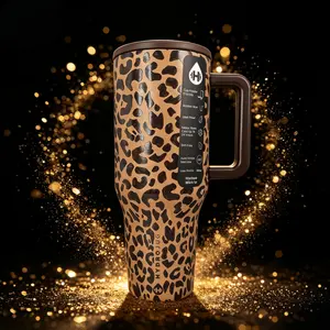 Stylish HydroJug 40oz Leopard Print Insulated Stainless Steel Flask, 24-Hour Cold Retention, Leak-Proof, BPA-Free, Fits Cup Holder, Travel Drinkware for Car Office (Iced Coffee Water Bottle), Flasks outdoorfun