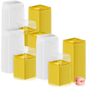 150/100 Set 3" Mini Cupcake Containers,Plastic Square Containers with Lids,Cupcake Boxes Muffin Pod Dome,Muffin Single Individual Container Box for Wedding Birthday Halloween Christmas Party Gifts,Home Supplies