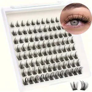 96 Cluster DIY Eyelash Extensions, C & D Curl Synthetic Fiber Lashes, Fluffy Thick 8-16mm, Easy Application for Natural Look