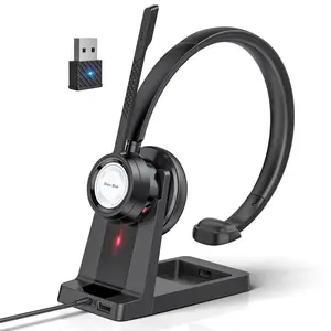 New bee Wireless Headset + Charge Stand (Plantronics) - Single-Ear Headset- Connect to PC/Mac via USB-A Bluetooth Adapter, Cell Phone via Bluetooth-Works w/Teams (Certified), Zoom&More