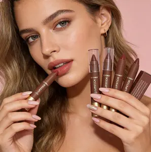 6pc/set Matte Lip Liner lipstick, Crayon Nib Design Lip Line Lip Balm Dual Use, Waterproof Rotary Design Brown Color Lipsticks, Lipliner, Matte Lip Pencil