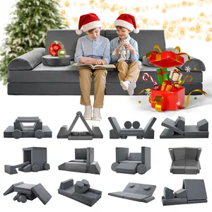 MOPHOTO Kids Couch Play Set, Modular Kids Sofa Couch Fold Out Couch Playhouse Play Set for Toddlers, Creative Couch Kids Foam Play Couch Indoor