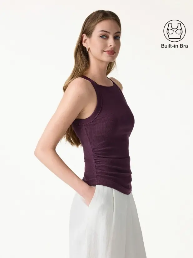 OGL Plantive Chic Square Neck Ruched Rib Bra Tank - New 100%- Flash sale 2026!!