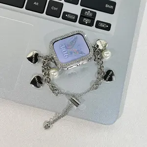 Fashion Heart & Faux Pearl Decor Watch Band (Band Only), 1 Count Smart Watch Accessories for Women, Compatible with Apple Watch Ultra Series 9/8/7/6/5/4/3/2/1/SE, Smart Watch Straps, Smartwatch Strap