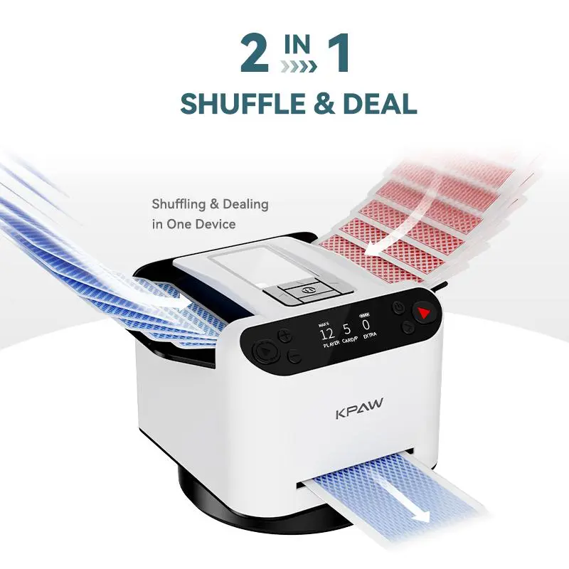 Automatic Card Shuffler and Dealer - 360° Rotatable, Freely Adjustable Output Angle, Compatible With Multiple Card Sizes, Universal For Up To 12 Players, 4 Independent Draw Buttons, Works For Poker, UNO & Blackjack, Indoor & Outdoor Leisure Game Equipment