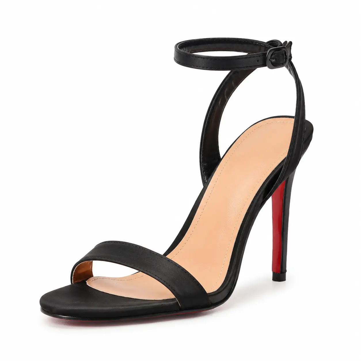 Women's Black Satin Stiletto Sandals, Elegant Party Open Toe Slingback with a Cushioned Insole and Non-Slip Red Sole, Elegant Party Heels, Fashionable Heeled Sandals, Single Strap, Slingback Stiletto Women's Heeled Sandals