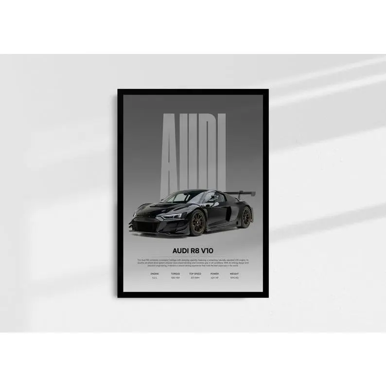 Audi R8 Poster – Car Guy Gift, Car Wall Art Print, Product without frame