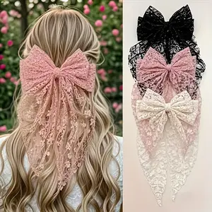 SpringStatements 3-Pack Lace Bow Hair Clips for Women Elegant Ribbon Accessories in Black & Pink Durable Lightweight Hairpins for Everyday Wear Parties Weddings Valentine’s Day & Gift