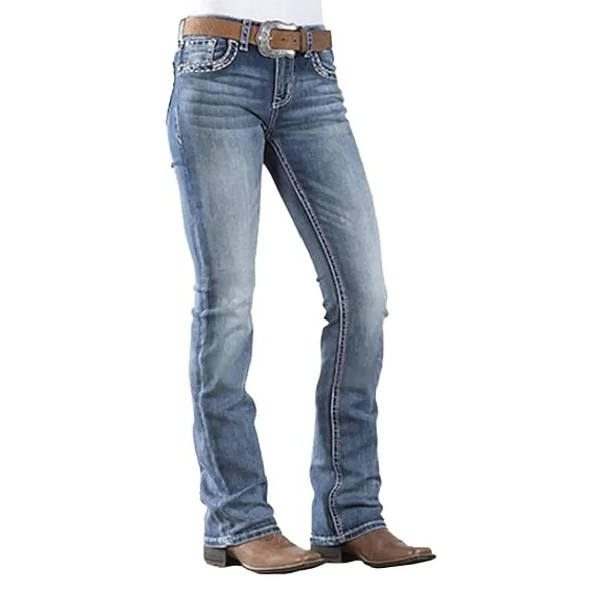 BlueMoment Women's 90s Western Vintage Bootcut Jeans Stretch  Low Rise Mid Rise Straight Leg Elegance with Cross Wings Embroidery Flap Pockets Comfort Fashion Button Denim Pants Tummy Control BBL