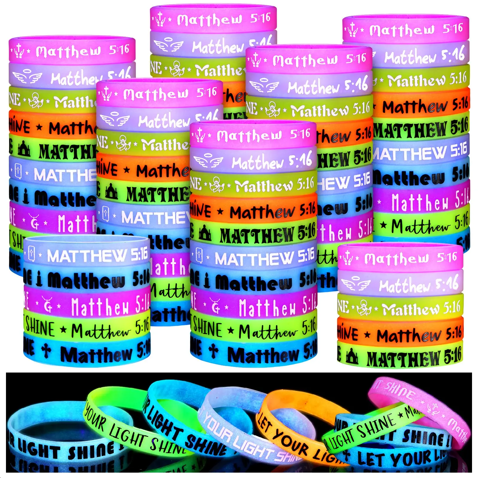 Halloween Luminous Bible Verse Silicone Bracelets for Halloween Party Favors Teens Adults Christian Jesus Loves Me Bracelets Gift for Sunday School Classroom Rewards Church Trunk or Treat Giveaway Halloween Goodie Bag Stuffers